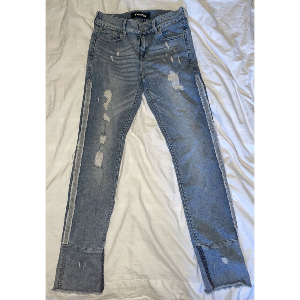 Cropped Skinny Jean Distress Destroyed Express Size 2 Blue Mid Rise